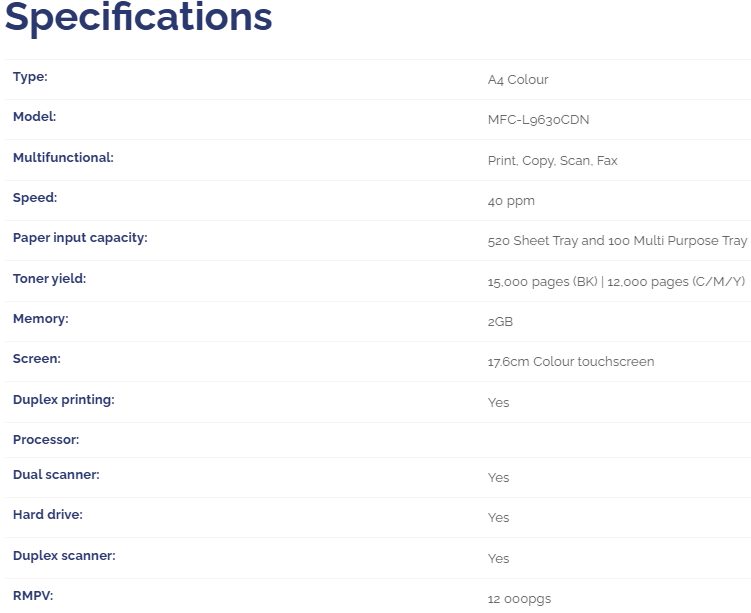 MFC L9630CDN Specs